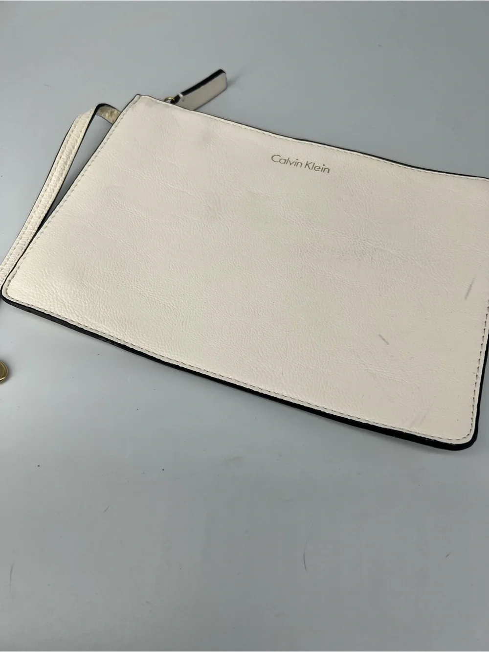 Calvin Klein Cream Zip Wristlet Clutch